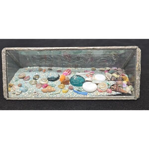 Beveled Glass Triangle Display Box Decor Nautical 5.25”x2 Beach Sand Shells